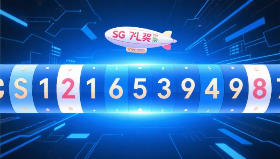 数字滚动的动画效果,中间突出显示着SG飞艇开奖的结果号码,背景为科技感蓝色